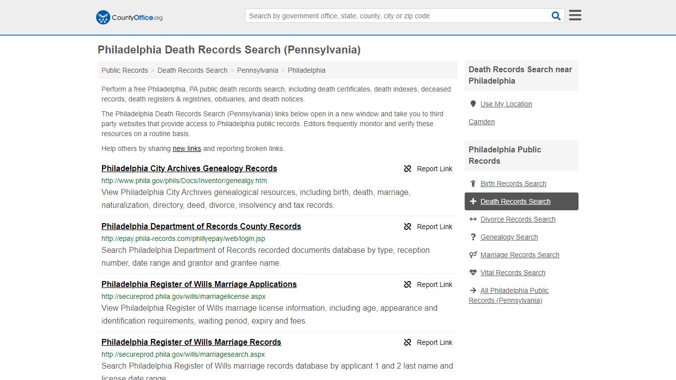 Philadelphia Death Records Search (Pennsylvania) - County Office