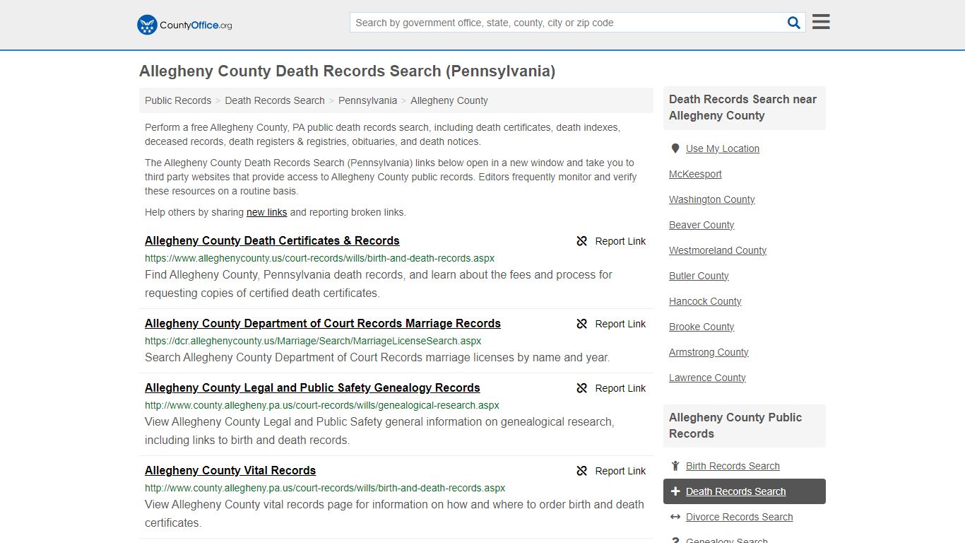 Allegheny County Death Records Search (Pennsylvania) - County Office